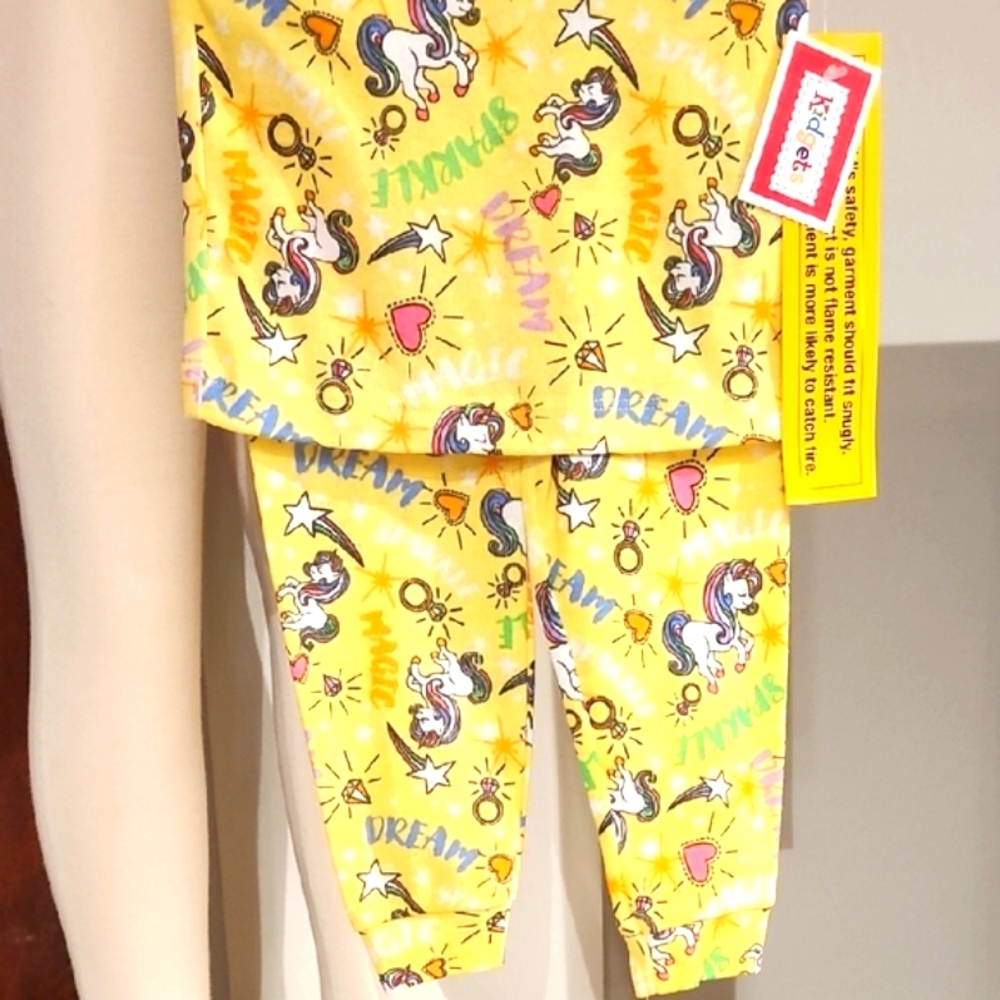 Kidgets Yellow 2pc Unicorn Kids Pajama Set - Picture 4 of 7